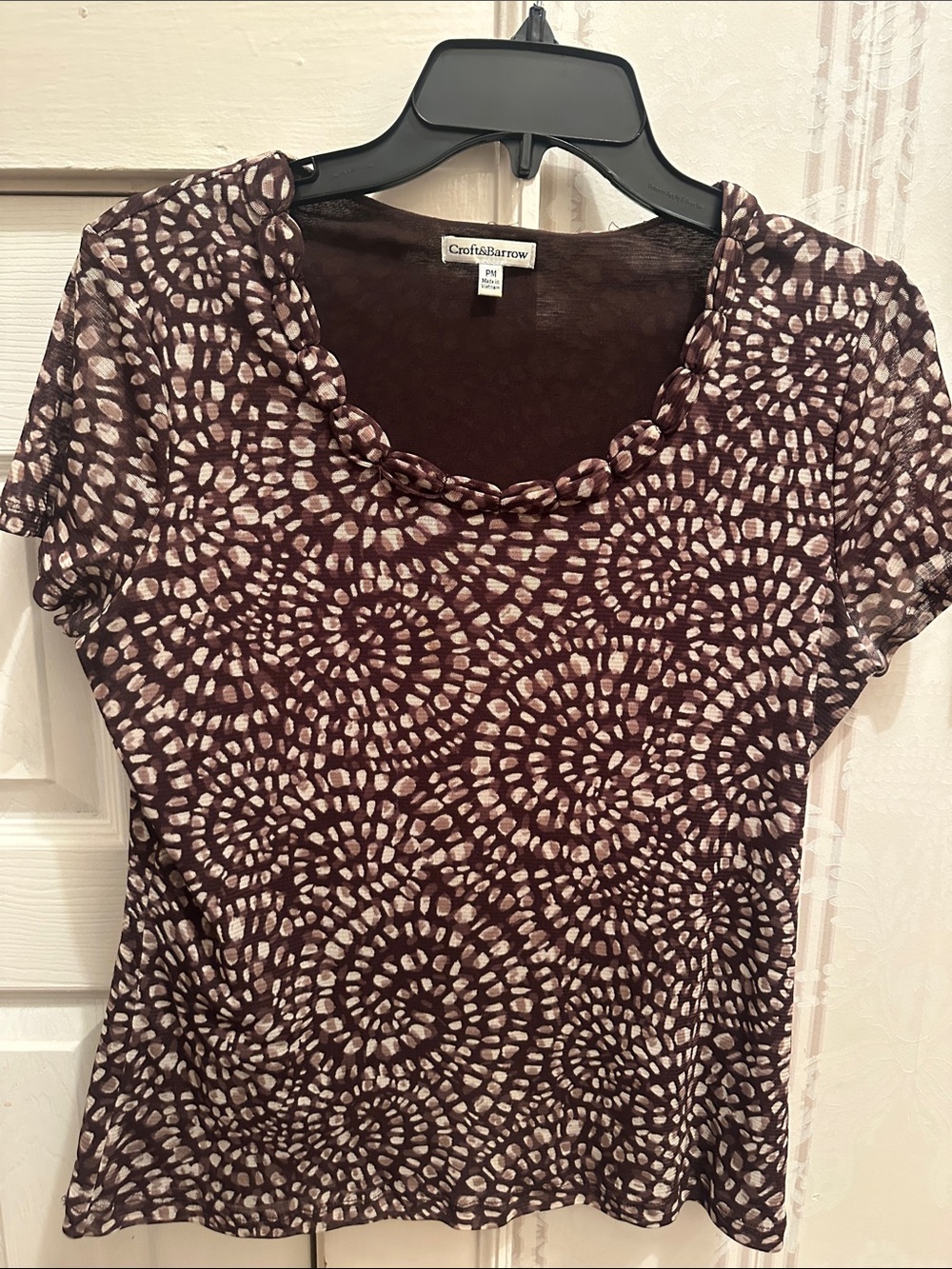 Croft & Barrow Brown Patterned Short Sleeve Top